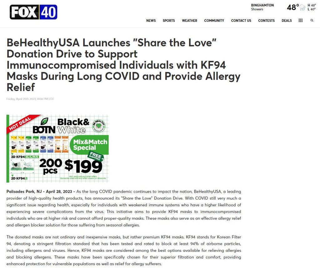 BeHealthyUSA Launches "Share the Love" Donation Drive to Support Immunocompromised Individuals with KF94 Masks During Long COVID and Provide Allergy Relief