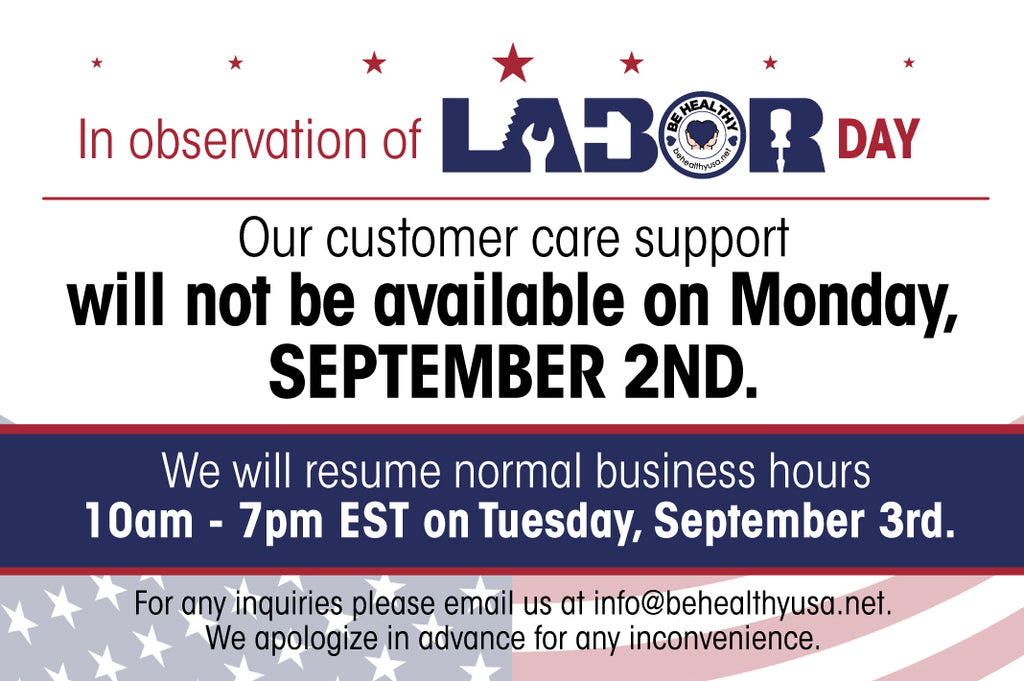 We will be closed for September 2nd Labor Day
