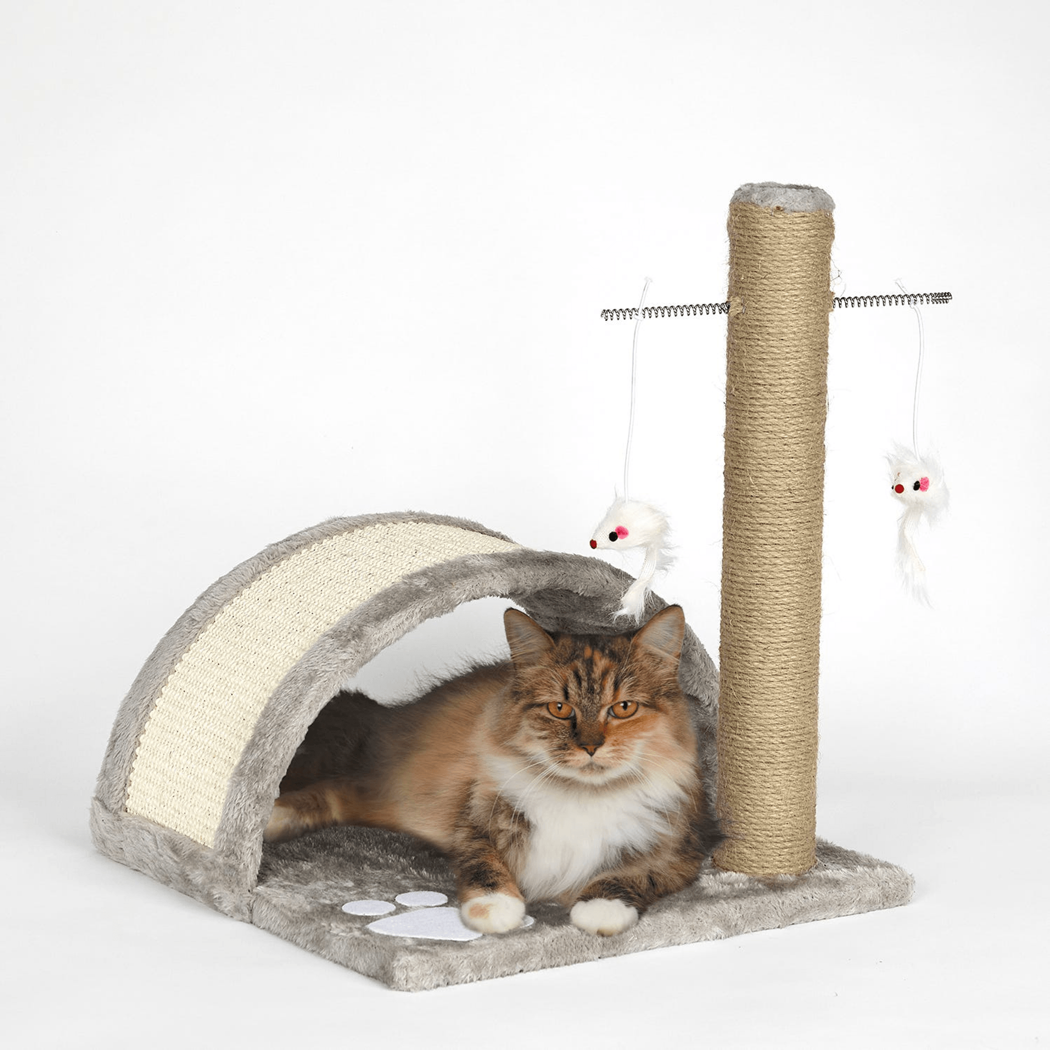 Sisal-Wrapped Bridge and Scratcher Pole (FREE SHIPPING) with Plush Mice