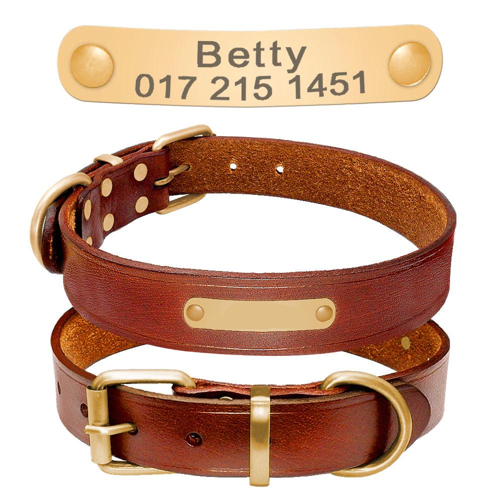 Personalized Genuine Leather Dog Collar  (FREE SHIPPING) With Stainless Steel Nameplate
