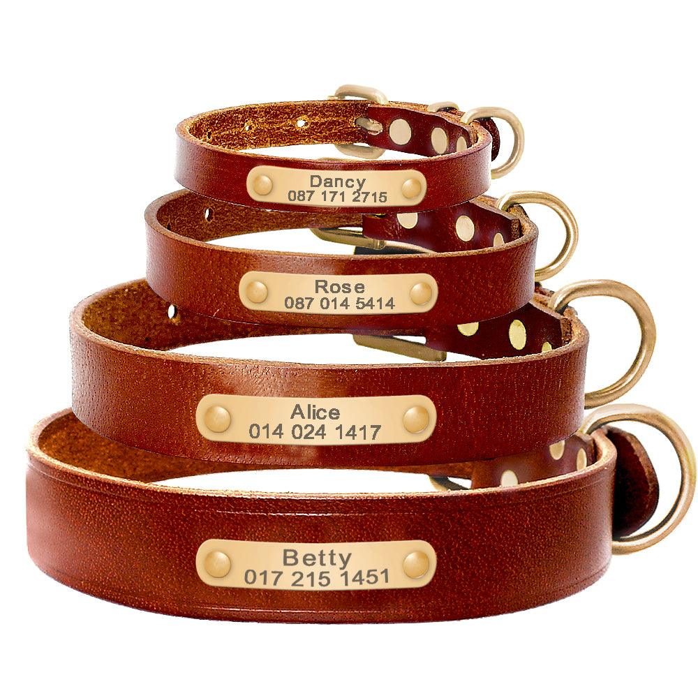 Personalized Genuine Leather Dog Collar  (FREE SHIPPING) With Stainless Steel Nameplate