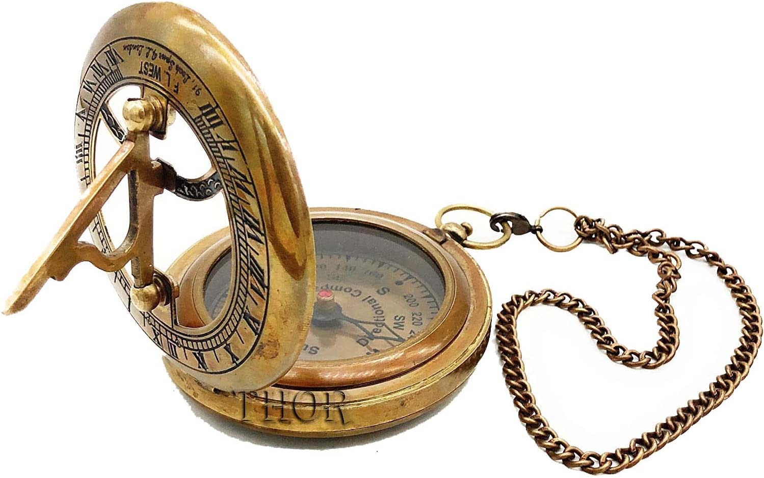 Century Pocket Sundial – antique compass, vintage navigation, brass sundial