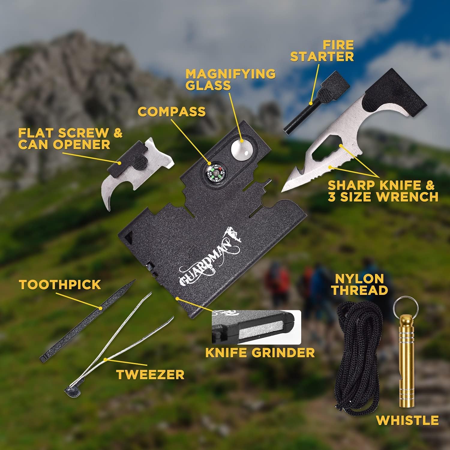 18 in 1 SOS Survival Card – survival multitool, camping gear, emergency kit