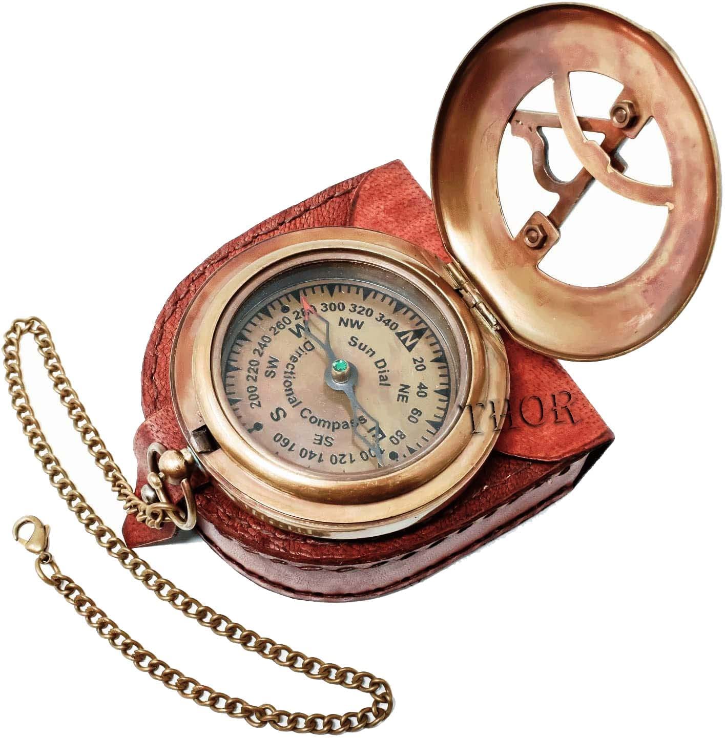 Century Pocket Sundial – antique compass, vintage navigation, brass sundial