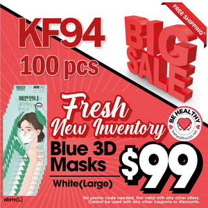 Special Blue KF94 3D Mask (Large White - Adult Size) - 100pcs Special * + Free Shipping