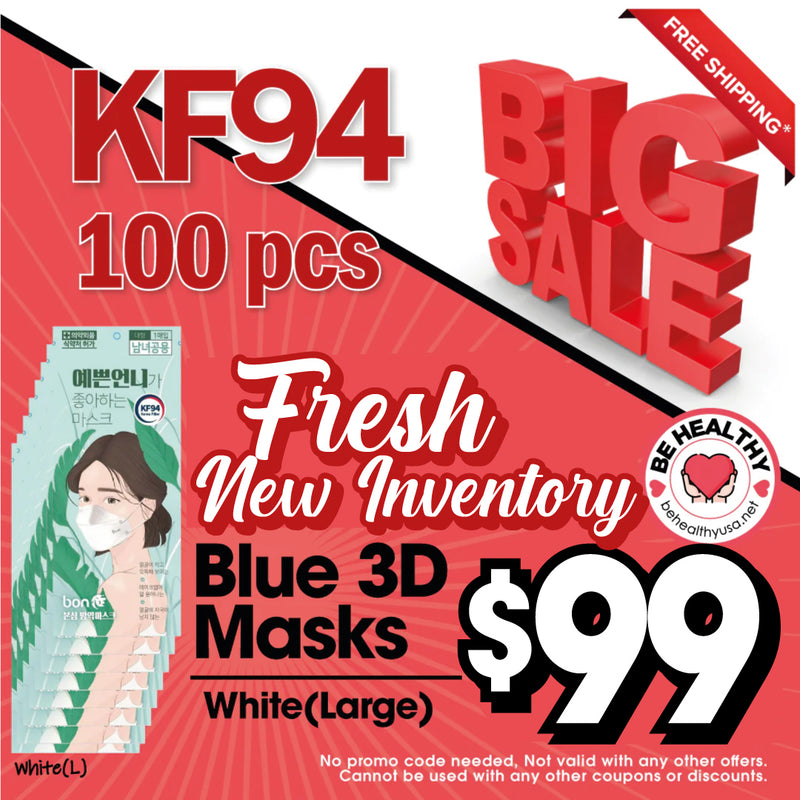 Special Blue KF94 3D Mask (Large White - Adult Size) - 100pcs Special * + Free Shipping