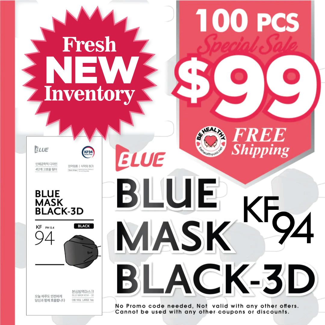 Special Blue KF94 3D Mask (Large Black - Adult Size) - 100pcs Special + Free Shipping