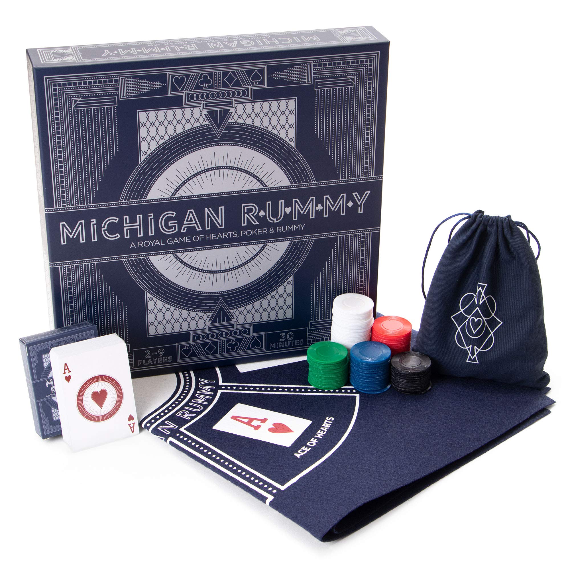 Michigan Rummy – classic card game, family strategy game, poker chips set