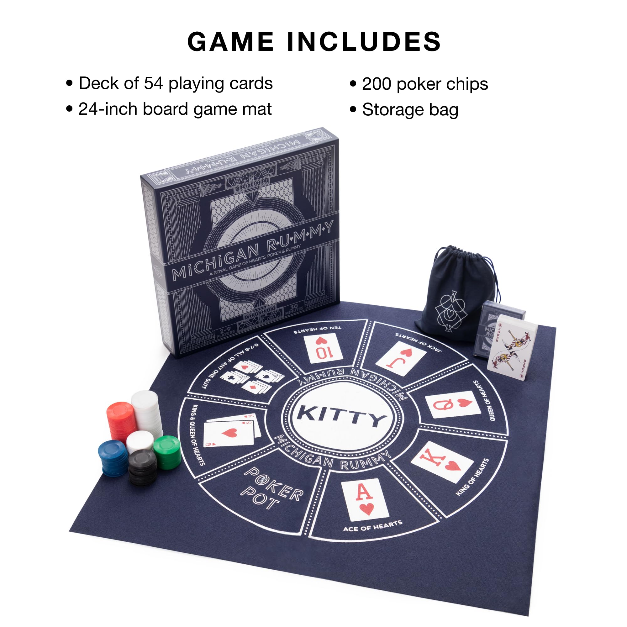 Michigan Rummy – classic card game, family strategy game, poker chips set