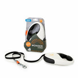 360° Tangle-Free Retractable Dog Leash - Strong Nylon Tape - One-Handed Brake, Pause, Lock (Medium, White)