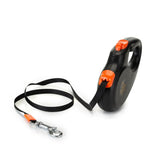 360° Tangle-Free Retractable Dog Leash - Strong Nylon Tape - One-Handed Brake, Pause, Lock (Medium, White)