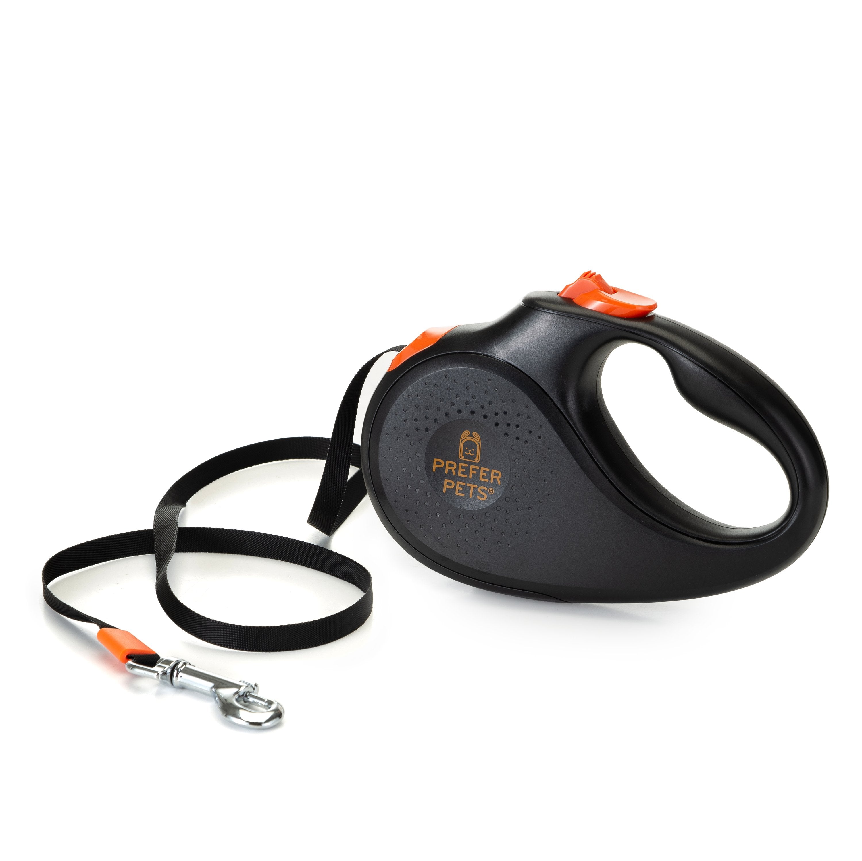 360° Tangle-Free Retractable Dog Leash - Strong Nylon Tape - One-Handed Brake, Pause, Lock (Medium, White)