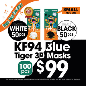 Blue KF94 Tiger 3D Small Mask Black & White 100pcs Special Free Shipping