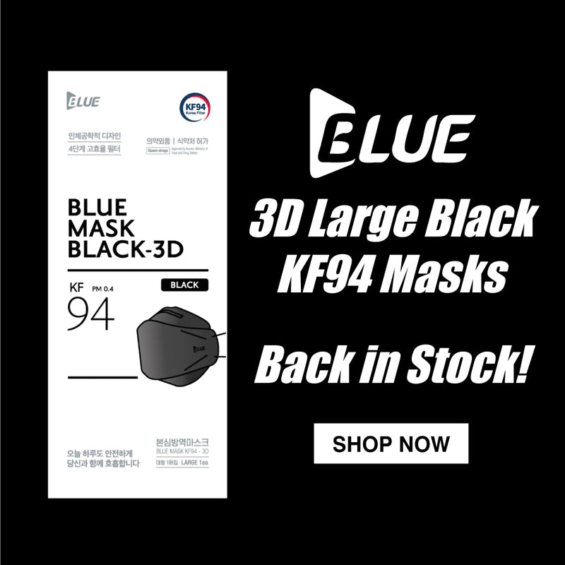 Blue KF94 3D Mask (Large Black - Adult Size)