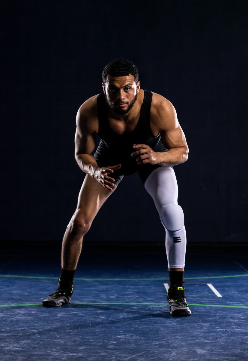 Full-Length Padded Knee Sleeve - White – knee protection, compression sleeve, sports gear