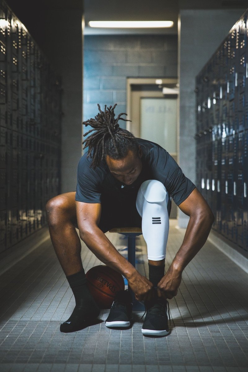 Full-Length Padded Knee Sleeve - White – knee protection, compression sleeve, sports gear