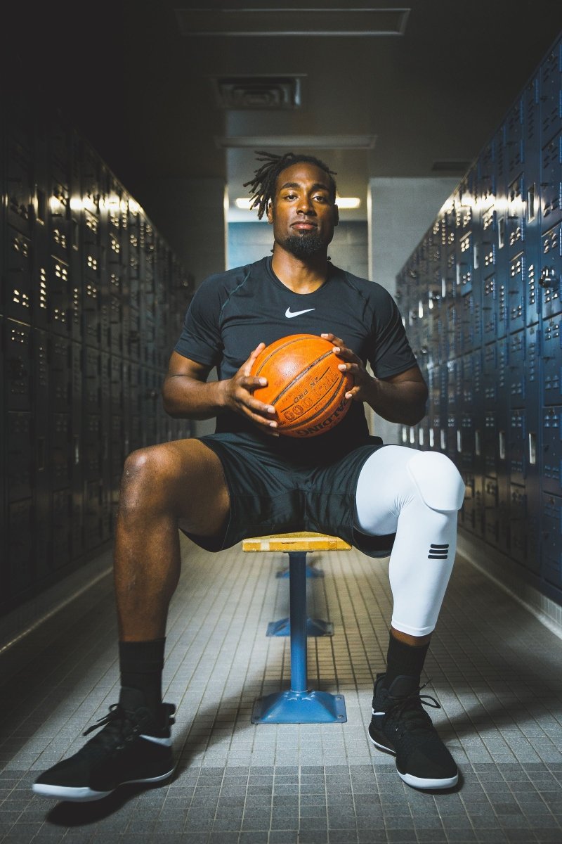 Full-Length Padded Knee Sleeve - White – knee protection, compression sleeve, sports gear