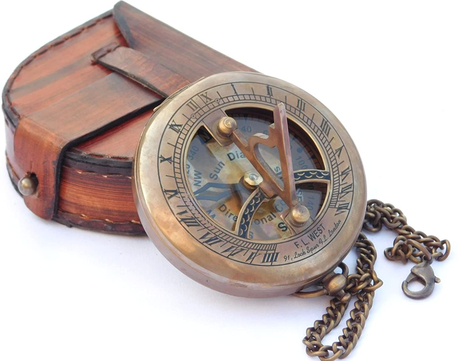 Century Pocket Sundial – antique compass, vintage navigation, brass sundial