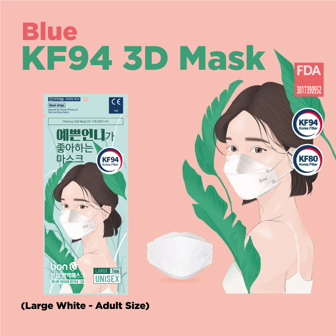 Special Blue KF94 3D Mask (Large White - Adult Size) - 100pcs Special * + Free Shipping