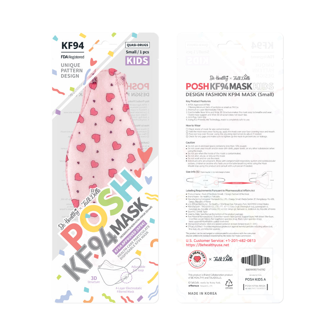 POSH KIDS KF94 Small Mask Little Hearts - Pink (KA11)