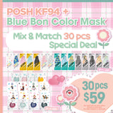 POSH KF94 + Blue Bon Color Mask Mix & Match 30 pcs Special Deal