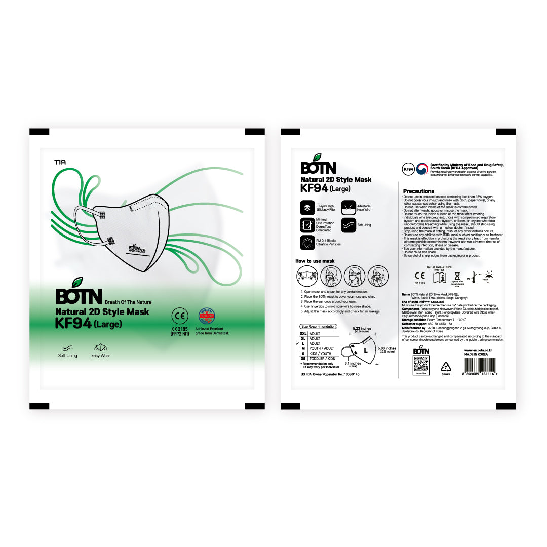 (CLEARANCE 🏷️) BOTN KF94 2D Mask Large / White - (EXP Aug 2025)