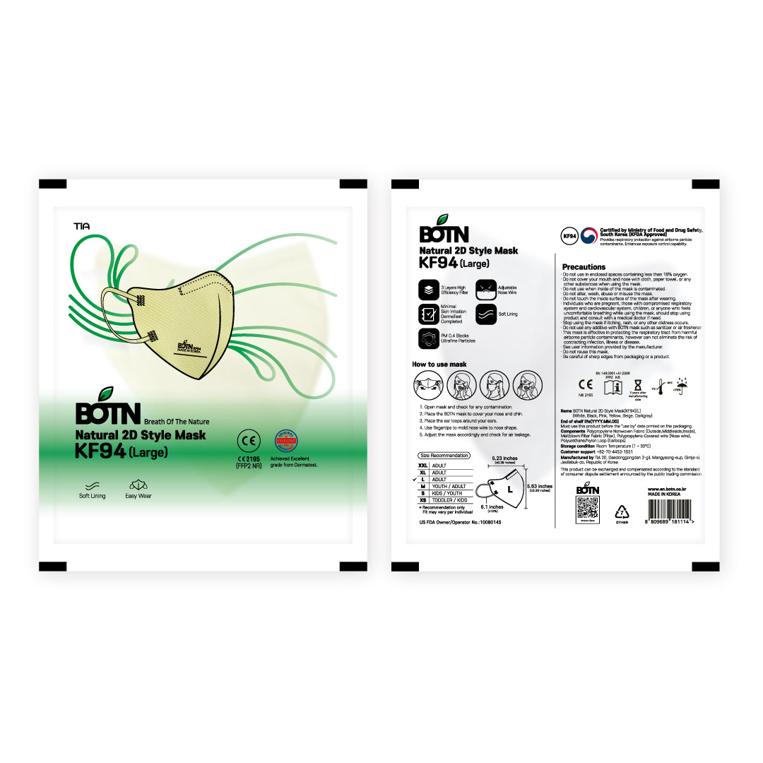 (CLEARANCE 🏷️) BOTN KF94 2D Mask Large / Yellow - (EXP Aug 2025)