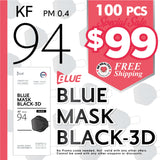 Special Blue KF94 3D Mask (Large Black - Adult Size) - 100pcs Special + Free Shipping