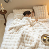 Faux Rabbit Fleece, Cozy Plush Throw Blanket - Double-sided, Solid Color for Winter
