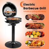 1600W Electric BBQ Grill with Removable Non-Stick Warming Rack, Indoor Outdoor Cooker, Adjustable Temperature Grill, Family Barbecue Station