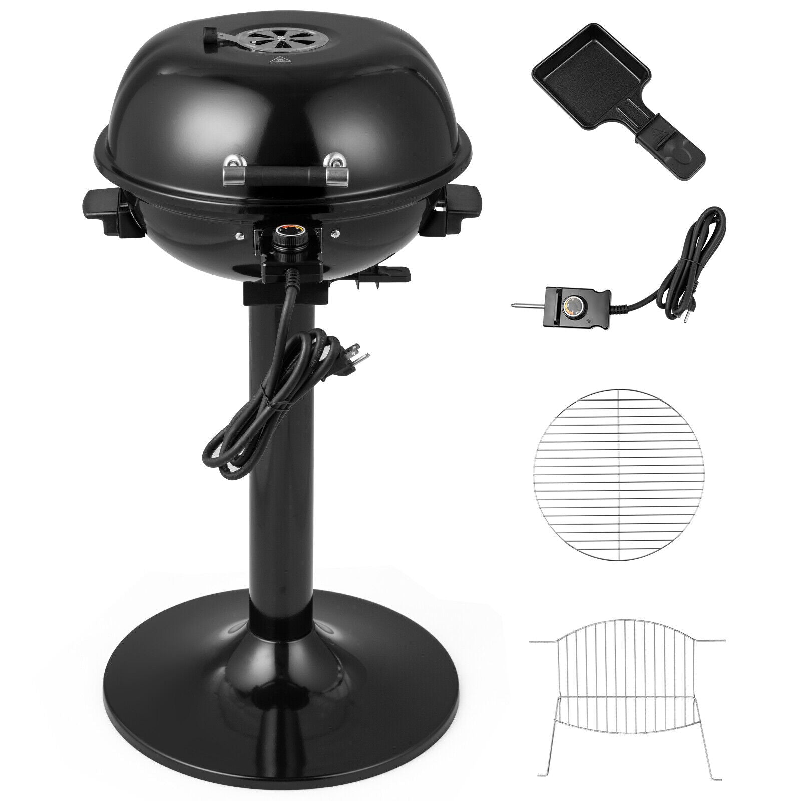 1600W Electric BBQ Grill with Removable Non-Stick Warming Rack, Indoor Outdoor Cooker, Adjustable Temperature Grill, Family Barbecue Station