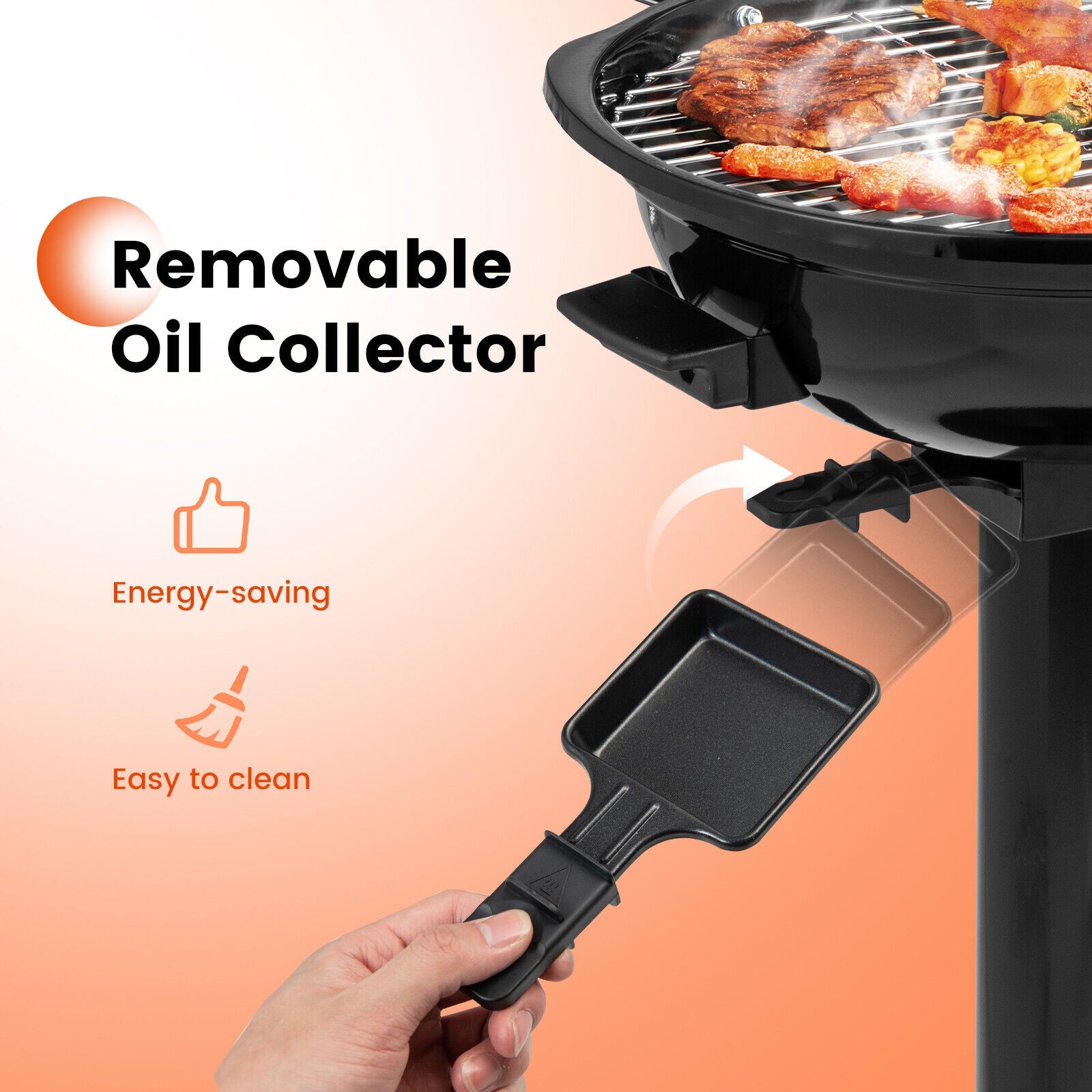 1600W Electric BBQ Grill with Removable Non-Stick Warming Rack, Indoor Outdoor Cooker, Adjustable Temperature Grill, Family Barbecue Station