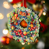 Harvest Fruit Wreath Ornament, Handcrafted Christmas Decor, Wooden Holiday Keepsake