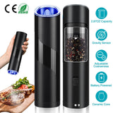 Gravity Sensor Electric Salt & Pepper Grinder with LED Light – One-Hand Automatic Spice Mill, Adjustable Coarseness Grinder, Cordless Kitchen Tool
