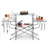 Foldable Outdoor BBQ Table and Grilling Stand with Storage Shelves, Portable Camp Kitchen Station, Picnic Prep Table, Tailgating Organizer