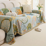 Boho Chic Double-sided Chenille Sofa Cover with Tassels - All-Season - Bohemian Couch Protector, Tassel Sofa Throw, Reversible Chenille Cover