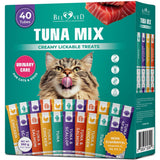 Tuna Mix Creamy Lickable Cat Treats for Skin & Coat Support, 40 Squeeze Tubes - Seafood Variety, Cranberry, D-Biotin