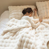 Faux Rabbit Fleece, Cozy Plush Throw Blanket - Double-sided, Solid Color for Winter