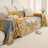 Boho Chic Double-sided Chenille Sofa Cover with Tassels - All-Season - Bohemian Couch Protector, Tassel Sofa Throw, Reversible Chenille Cover