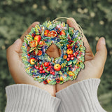 Harvest Fruit Wreath Ornament, Handcrafted Christmas Decor, Wooden Holiday Keepsake