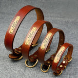 Personalized Genuine Leather Dog Collar With Stainless Steel Nameplate