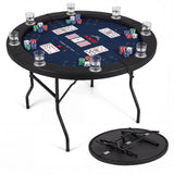 48-Inch Foldable Poker Table with 8 Cup Holders and Padded Armrest, Casino Style Gaming Surface, Tournament Card Table, Multiplayer Entertainment Center