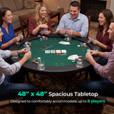 48-Inch Foldable Poker Table with 8 Cup Holders and Padded Armrest, Casino Style Gaming Surface, Tournament Card Table, Multiplayer Entertainment Center