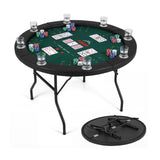 48-Inch Foldable Poker Table with 8 Cup Holders and Padded Armrest, Casino Style Gaming Surface, Tournament Card Table, Multiplayer Entertainment Center