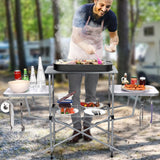 Foldable Outdoor BBQ Table and Grilling Stand with Storage Shelves, Portable Camp Kitchen Station, Picnic Prep Table, Tailgating Organizer