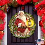 Enchanted Santa Christmas Wreath, Handcrafted Holiday Decor, Wooden Door Hanger