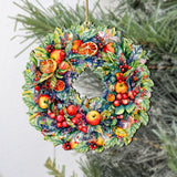 Harvest Fruit Wreath Ornament, Handcrafted Christmas Decor, Wooden Holiday Keepsake