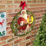 Enchanted Santa Christmas Wreath, Handcrafted Holiday Decor, Wooden Door Hanger