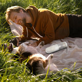 Portable 12 oz Dog Water Bottle with Detachable Drinking Bowl - One-Hand Dispensing, Impurity Filter, Silicone Carry Strap