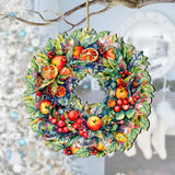 Harvest Fruit Wreath Ornament, Handcrafted Christmas Decor, Wooden Holiday Keepsake